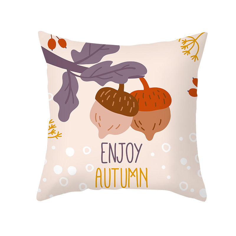 Square Removable Linen-Blend Thanksgiving Pumpkin Watercolor Throw Pillow Cover