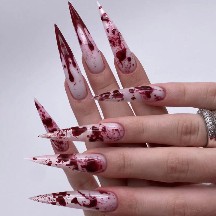 Artificial long stiletto nails with blood design Stornfield