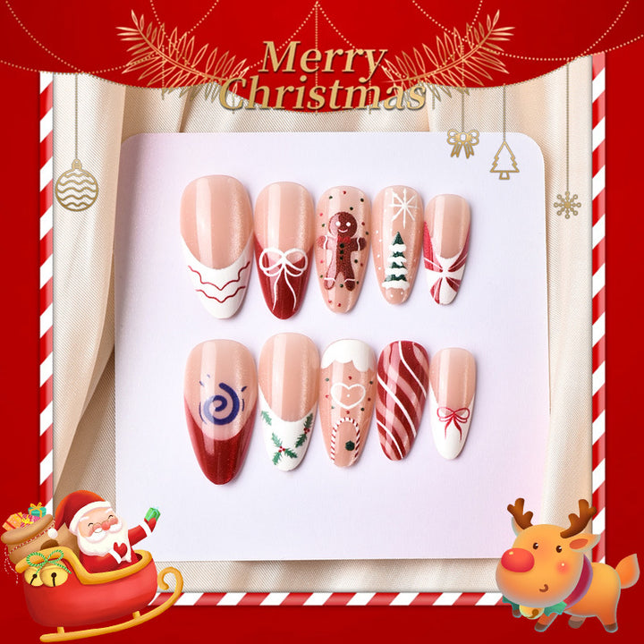 Festive Holiday-Themed Press-On Nail Art Set