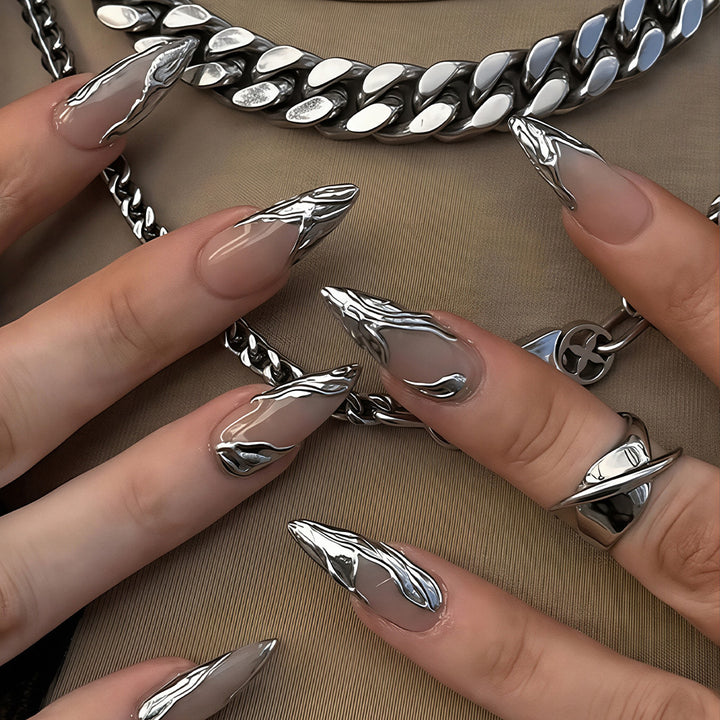 Premium Marble Design Press-On Nail Set Stornfield