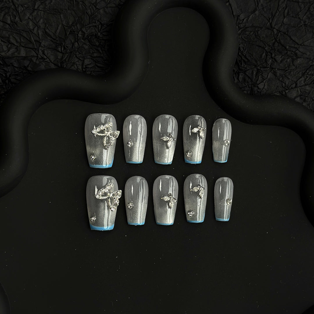 Decorative Press-On Nail Tips with Rhinestone Accents