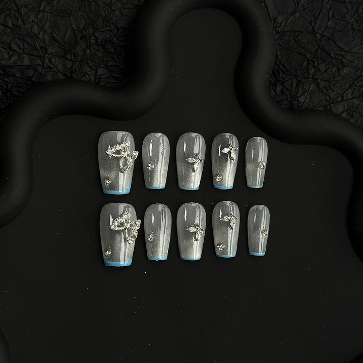 Decorative Press-On Nail Tips with Rhinestone Accents