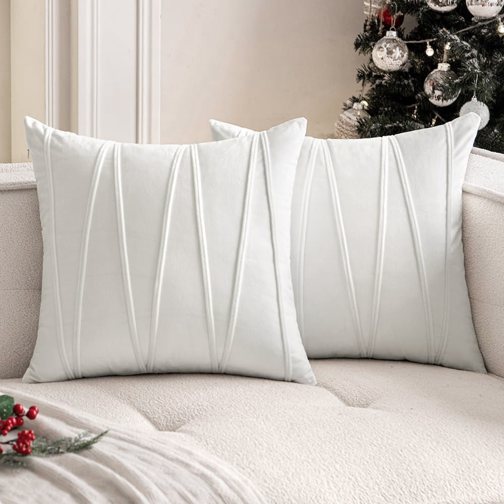 Velvet Pleated Square Decorative Throw Pillow Covers with Channel Stitching