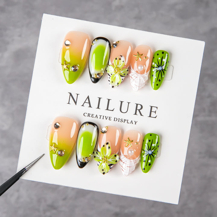 Decorative Press-On Nail Art Set with Floral and Jewel Accents