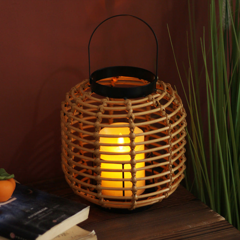 Decorative lantern made of braided rattan Stornfield