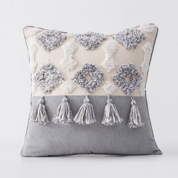 Decorative Tassel Embroidered Lumbar and Square Pillow Set
