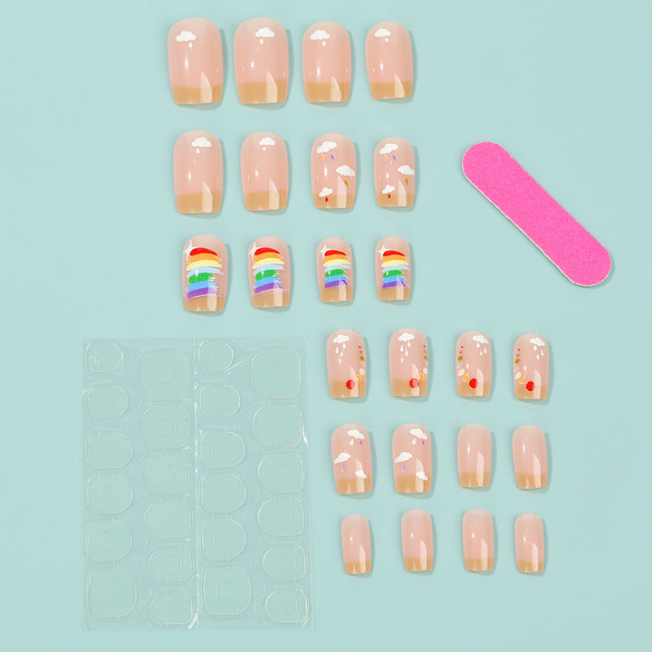 Creative Nail Art Set with Rainbow and Cloud Designs Stornfield