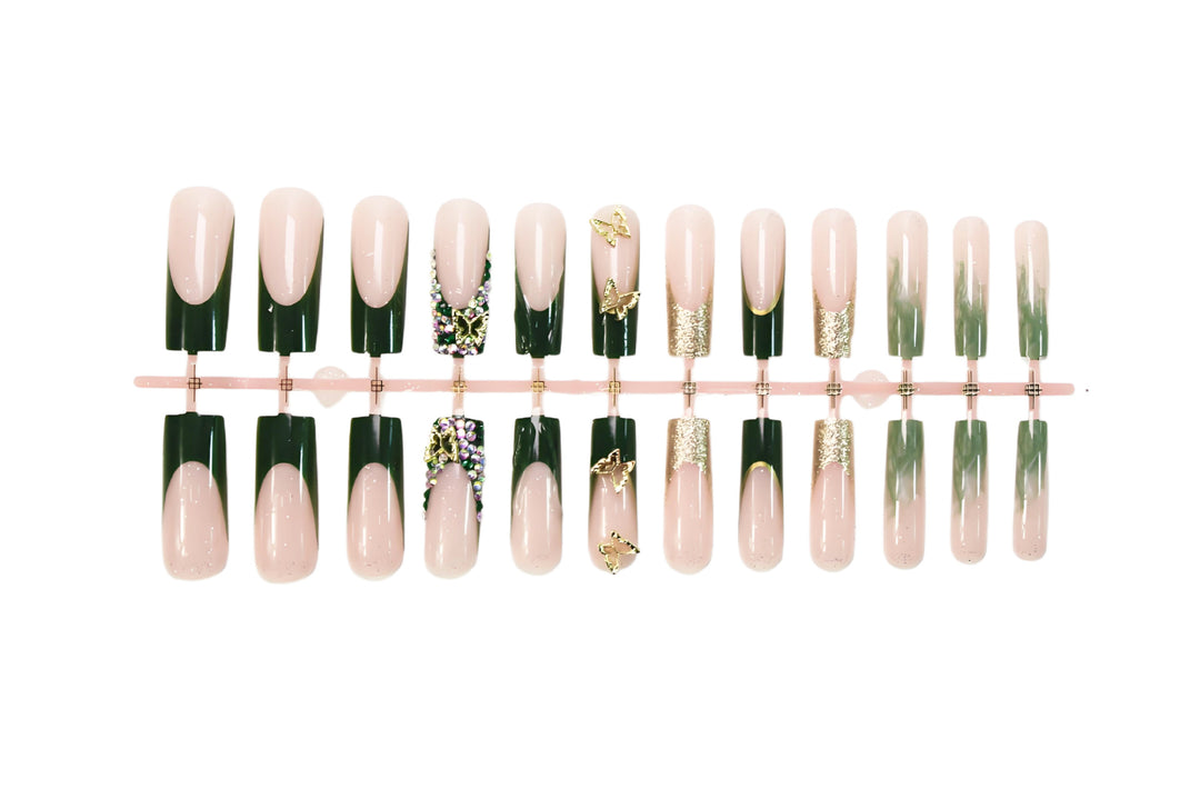 Art nail set with glittering accents and floral design Stornfield