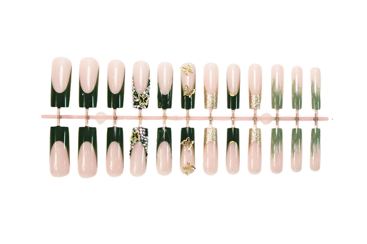 Art nail set with glittering accents and floral design Stornfield