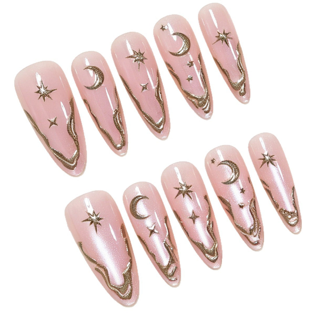 Artistic Stiletto Nail Art Tips with Celestial Accents Stornfield