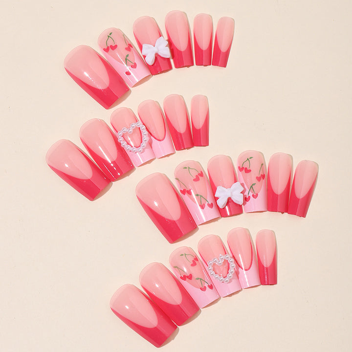 Decorative Press-On Nail Art Set with 3D Heart and Bow Accents Stornfield