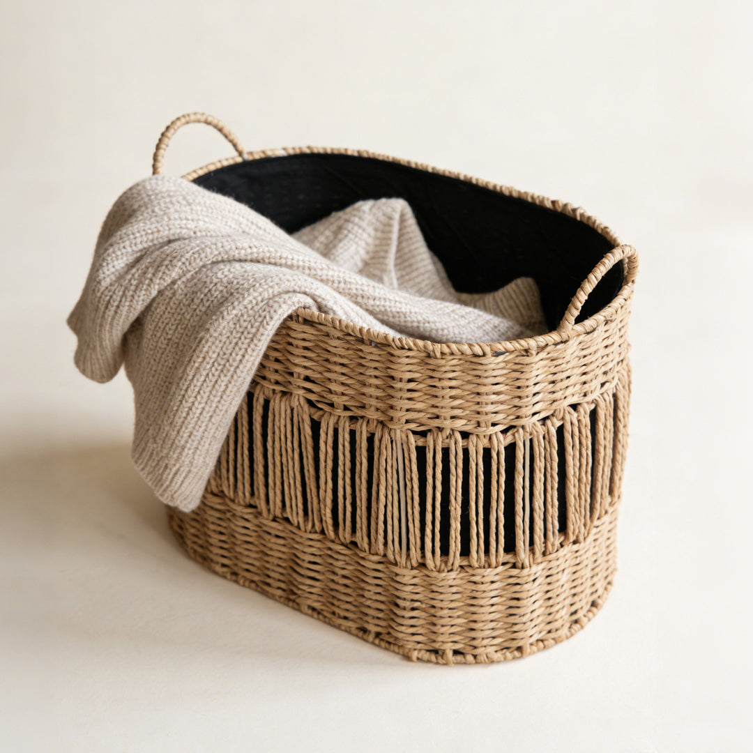 Decorative storage basket with fringes Stornfield