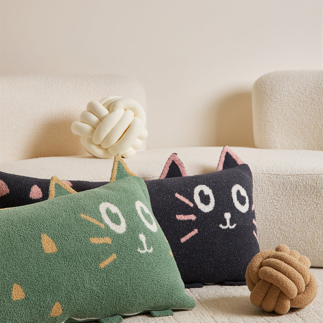 Extra-Long Plush Cat-Shaped Bolster Pillow with Sherpa Cover