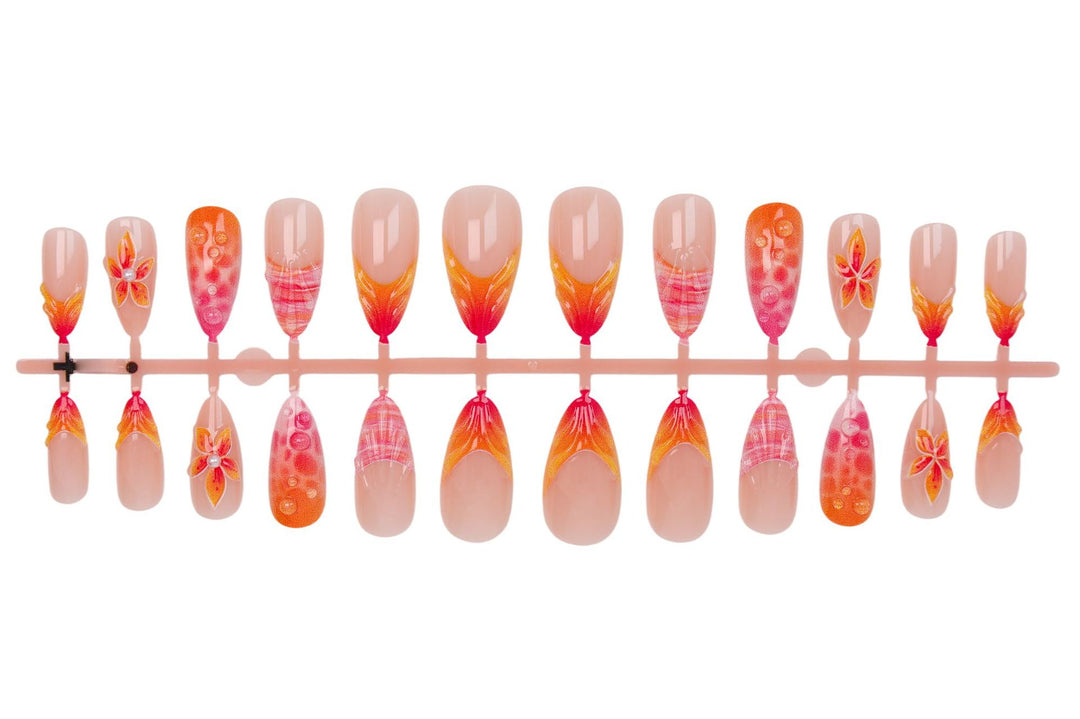 Acrylic Nail Set with Elegant Flower and Gradient Designs Stornfield