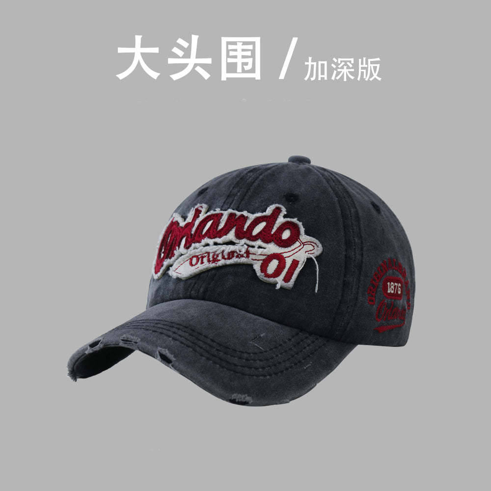 Distressed Cotton Embroidered Cap