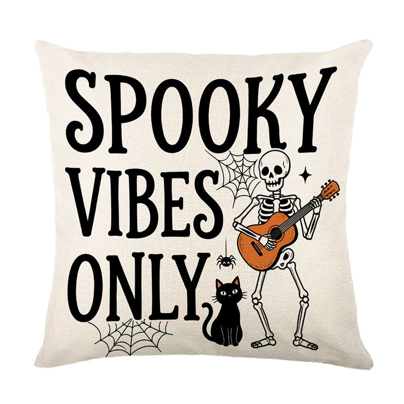 Halloween Ghost Cotton-Linen Square Throw Pillow Covers Set with Hidden Zipper