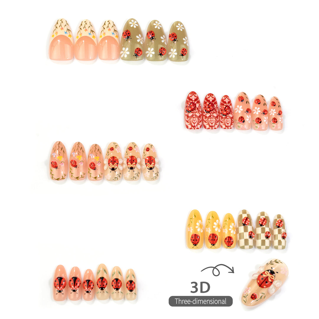 Ladybug-Themed Press-On Nail Art