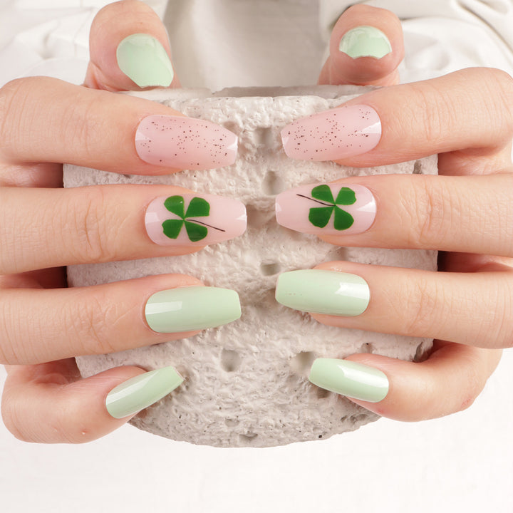 Decorative Press-On Nail Art Set with Clover Design Stornfield