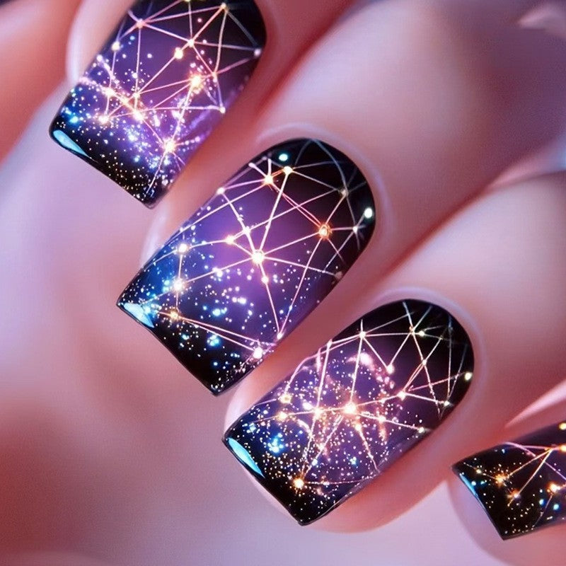 Elegant Artificial Nails with French Manicure and Glitter Effects Stornfield