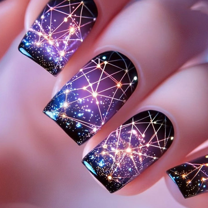 Elegant Artificial Nails with French Manicure and Glitter Effects Stornfield