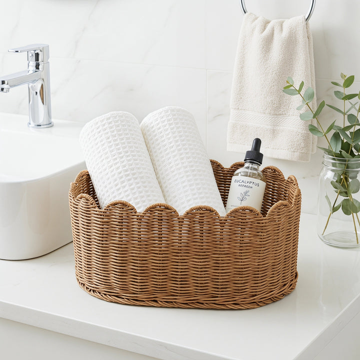Rustic storage basket made of woven natural material Stornfield