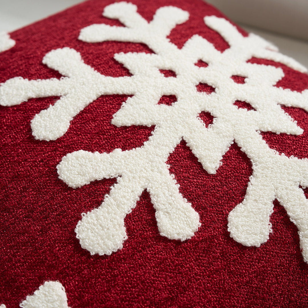Holiday Plaid Snowflake Appliqué Throw Pillow