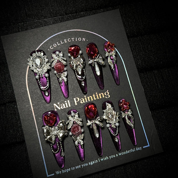 Elegant Rhinestone-Embellished Press-On Nail Set