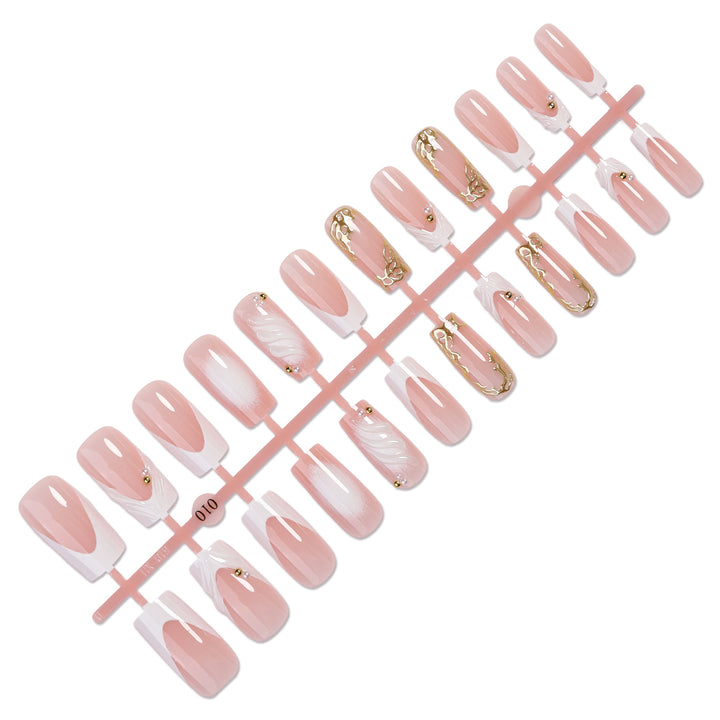 Decorative Press-On Nail Art Set with Elegant Gold Accents Stornfield