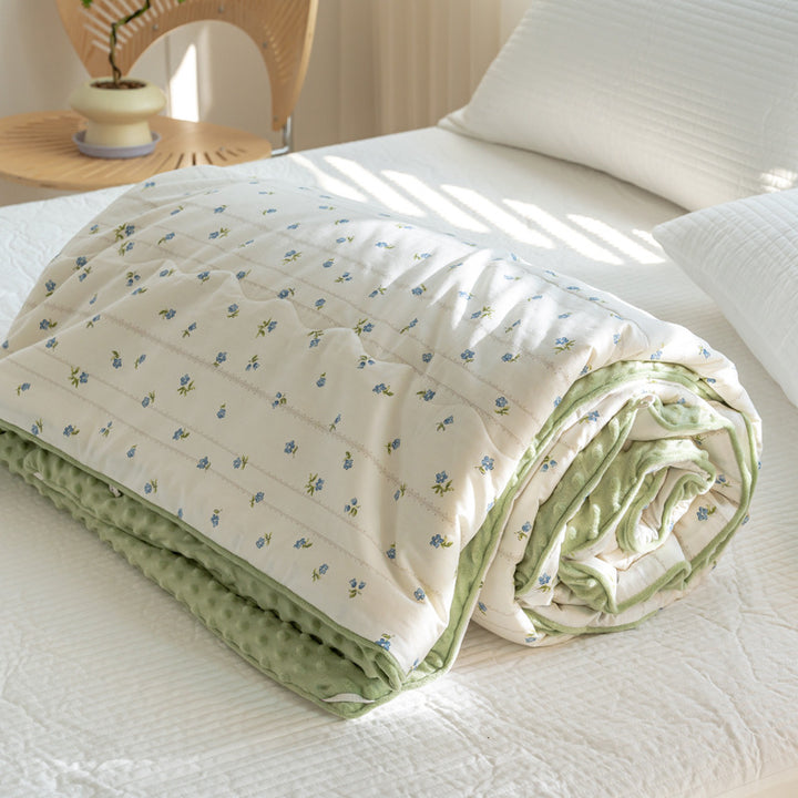 Reversible Cotton-Blend Quilted Floral Duvet-Style Throw with Plush Minky Backing