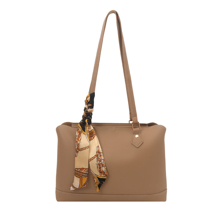 Elegant Structured Tote Bag with Decorative Scarf Stornfield
