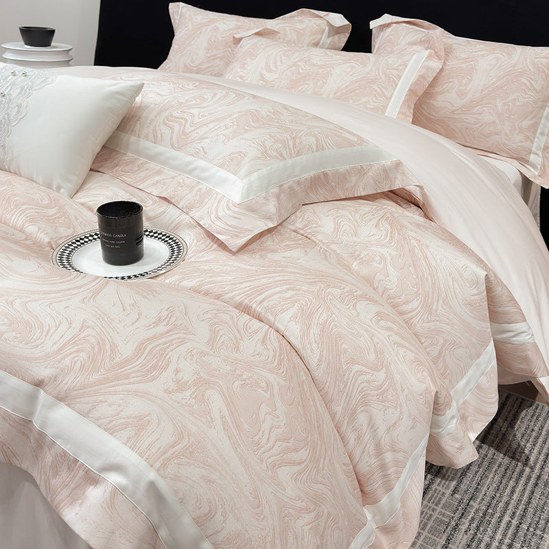 Luxury Marble-Print Cotton Duvet Cover and Pillowcase Set