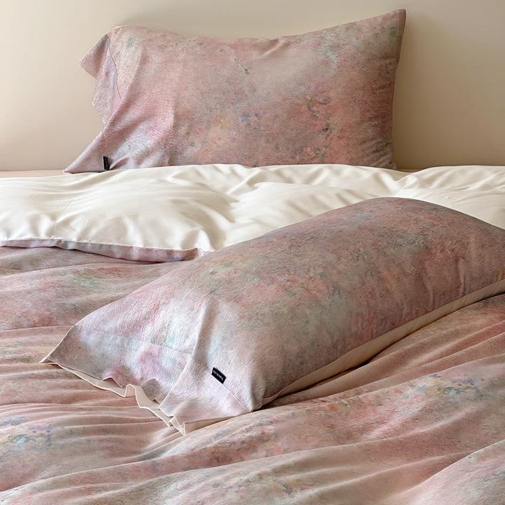 Botanical Watercolor Micro-Sateen Reversible Duvet Cover Set with Embroidered Lumbar Pillow