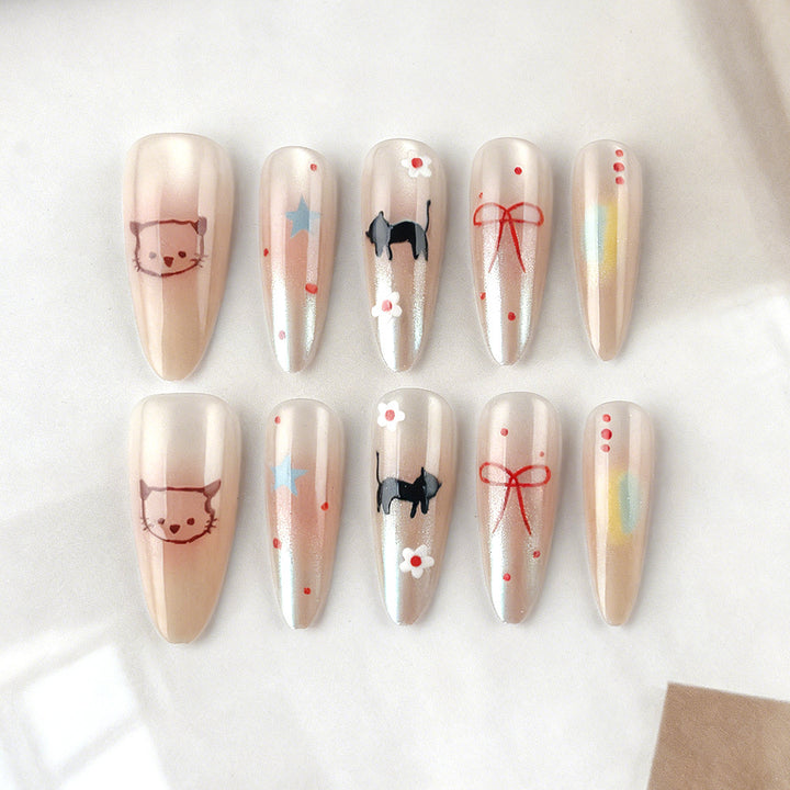 Whimsical Cat-Themed Press-On Nails Stornfield