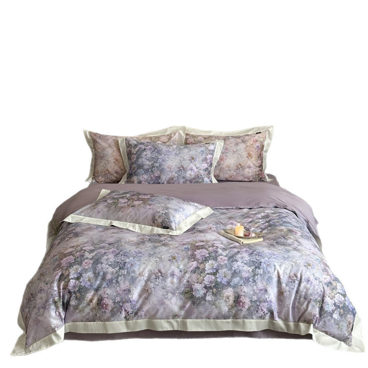 Luxury Floral Brushstroke Cotton-Sateen Duvet Cover Set with Silk-Feel Finish
