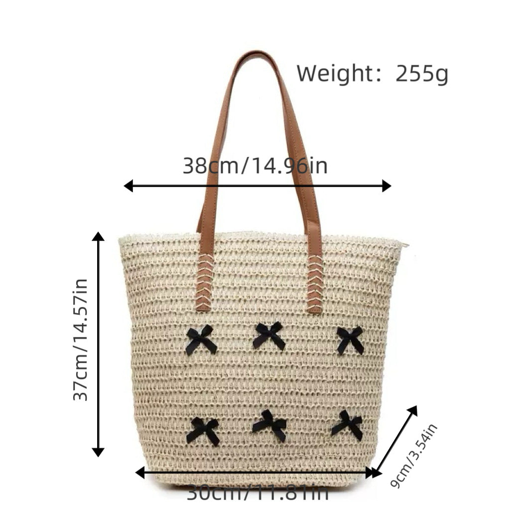Trendy large beach bag with original bow appliqués Stornfield