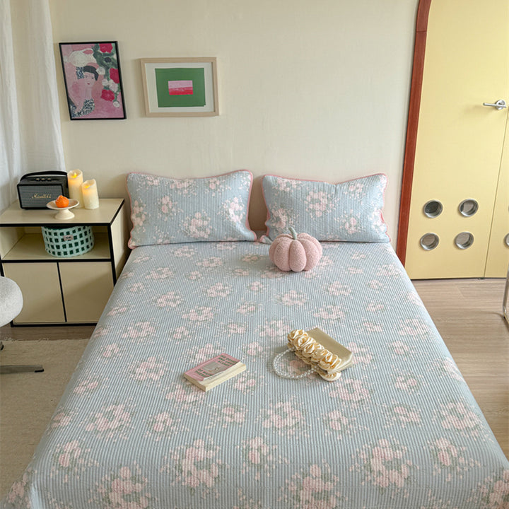 Lightweight Cotton Kantha-Style Reversible Coverlet and Piped Pillow Sham Set