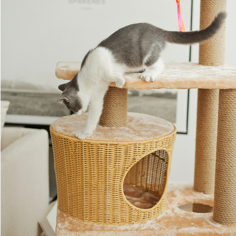 Cat furniture tree with natural rattan elements Stornfield