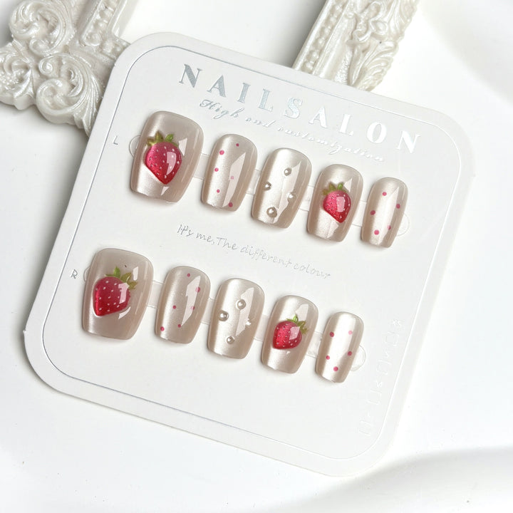 Strawberry-Themed Press-On Nail Art Set