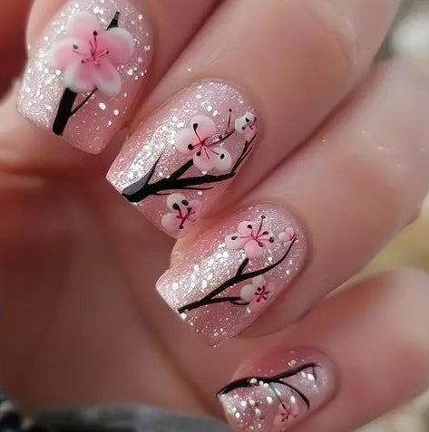 Floral Glitter Nail Art Stornfield