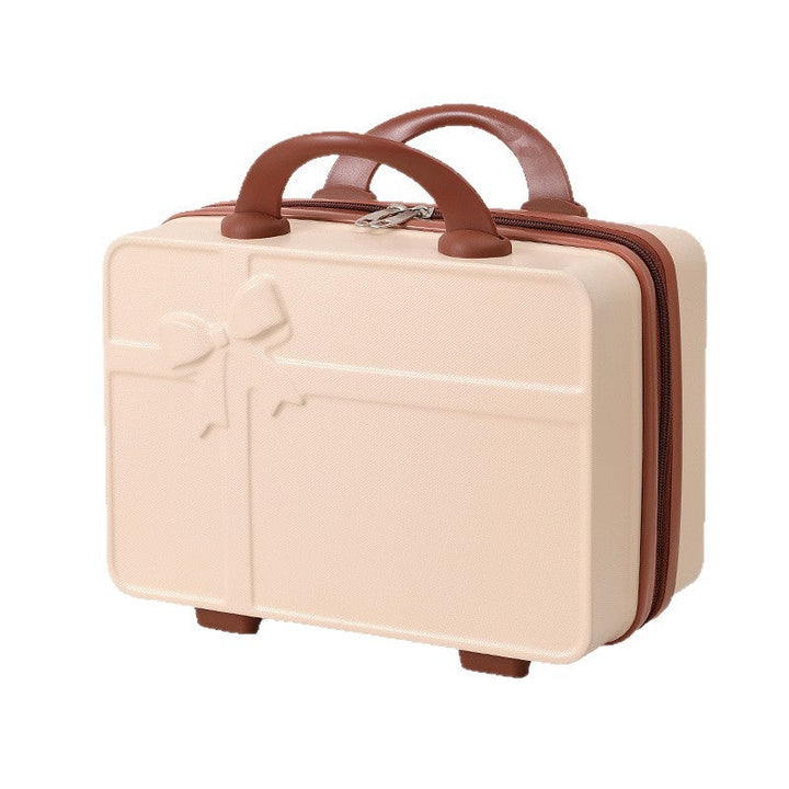 structured hard-shell cosmetic travel case with embossed bow and dual top handles Stornfield