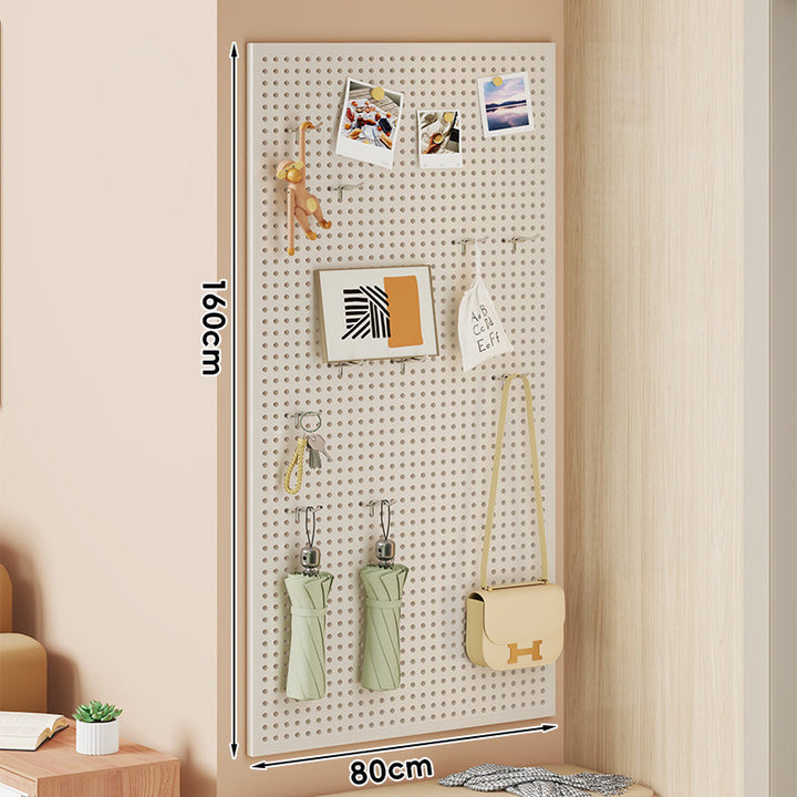 Large Vertical Perforated Wall Storage Panel with Adjustable Hooks and Accessory Mounts