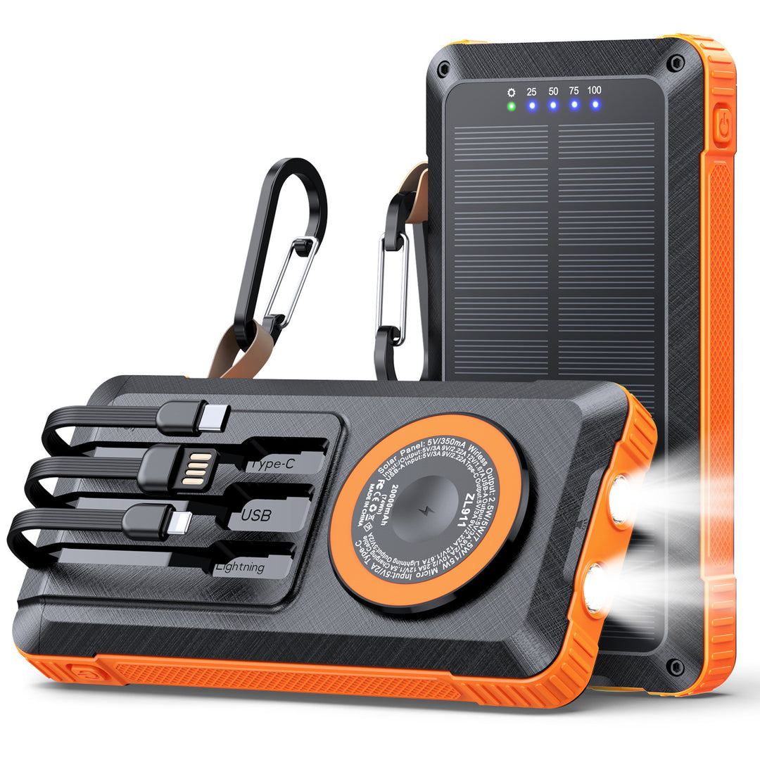 Solar Powerbank with Multifunctional LED Light and Integrated Charging Cable Stornfield