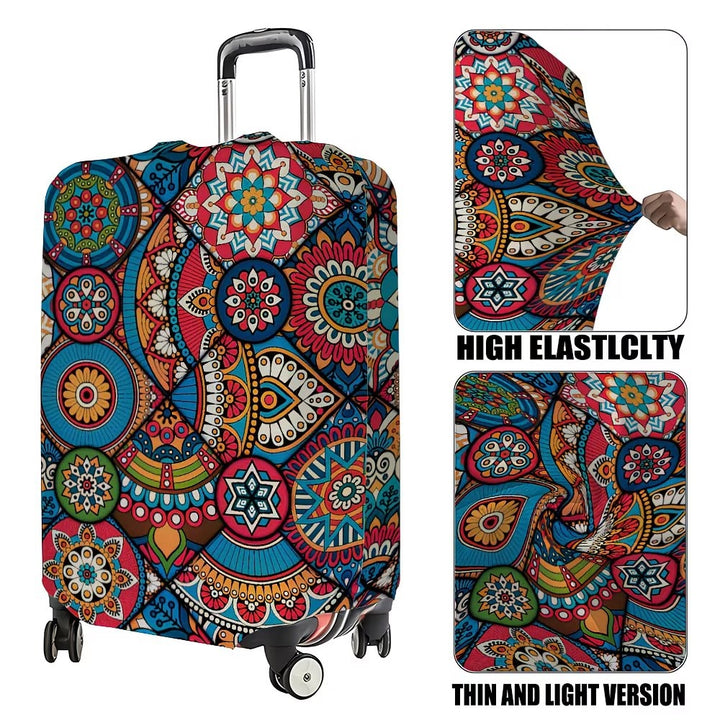 Unisex nan elastic suitcase cover with mandala pattern and telescopic handle compatibility Stornfield