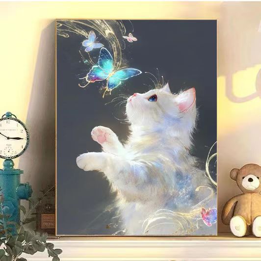 Enchanting Cat and Butterfly Art Print Stornfield