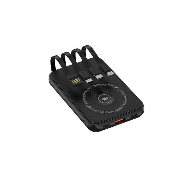 Portable charger with multidimensional charging cable system and wireless charging function Stornfield
