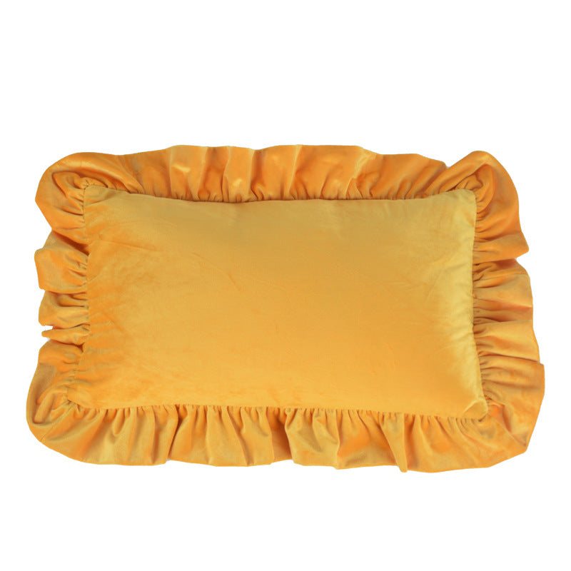 Plush Velvet Ruffled Rectangular Pillow Sham with Hidden Zipper