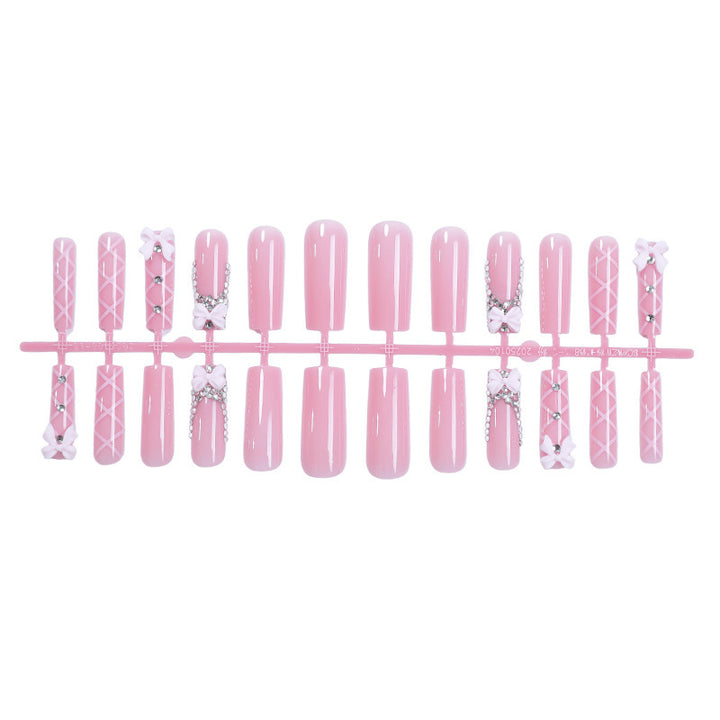 Decorative Press-On Nail Set with Elegant Bow and Gem Accents Stornfield 1788496283