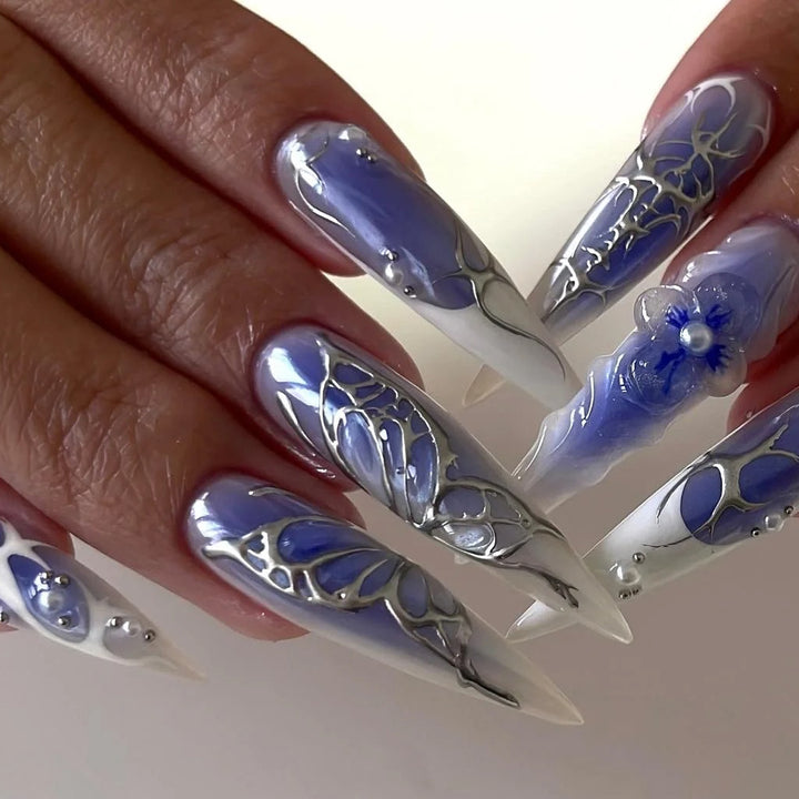 Elegant Stiletto Artificial Nails with Floral Design Stornfield