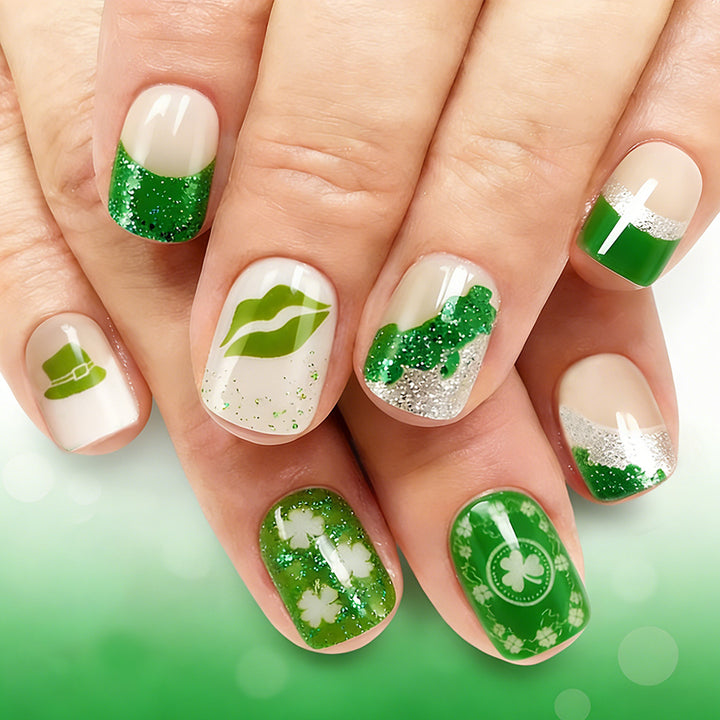 Festive Green-Themed Press-On Nail Set Stornfield