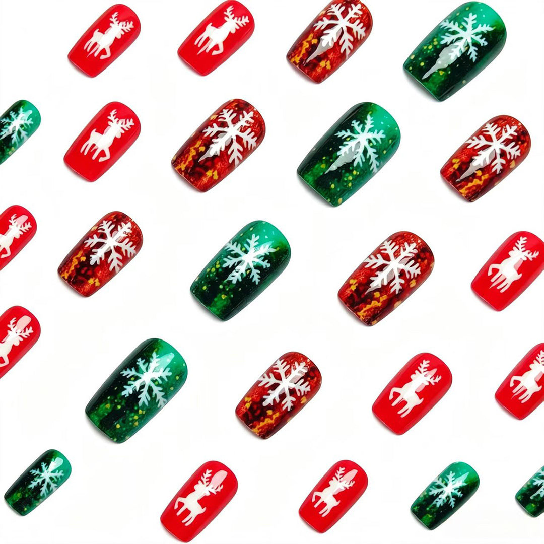 Artificial nails in festive reindeer and snowflake design Stornfield